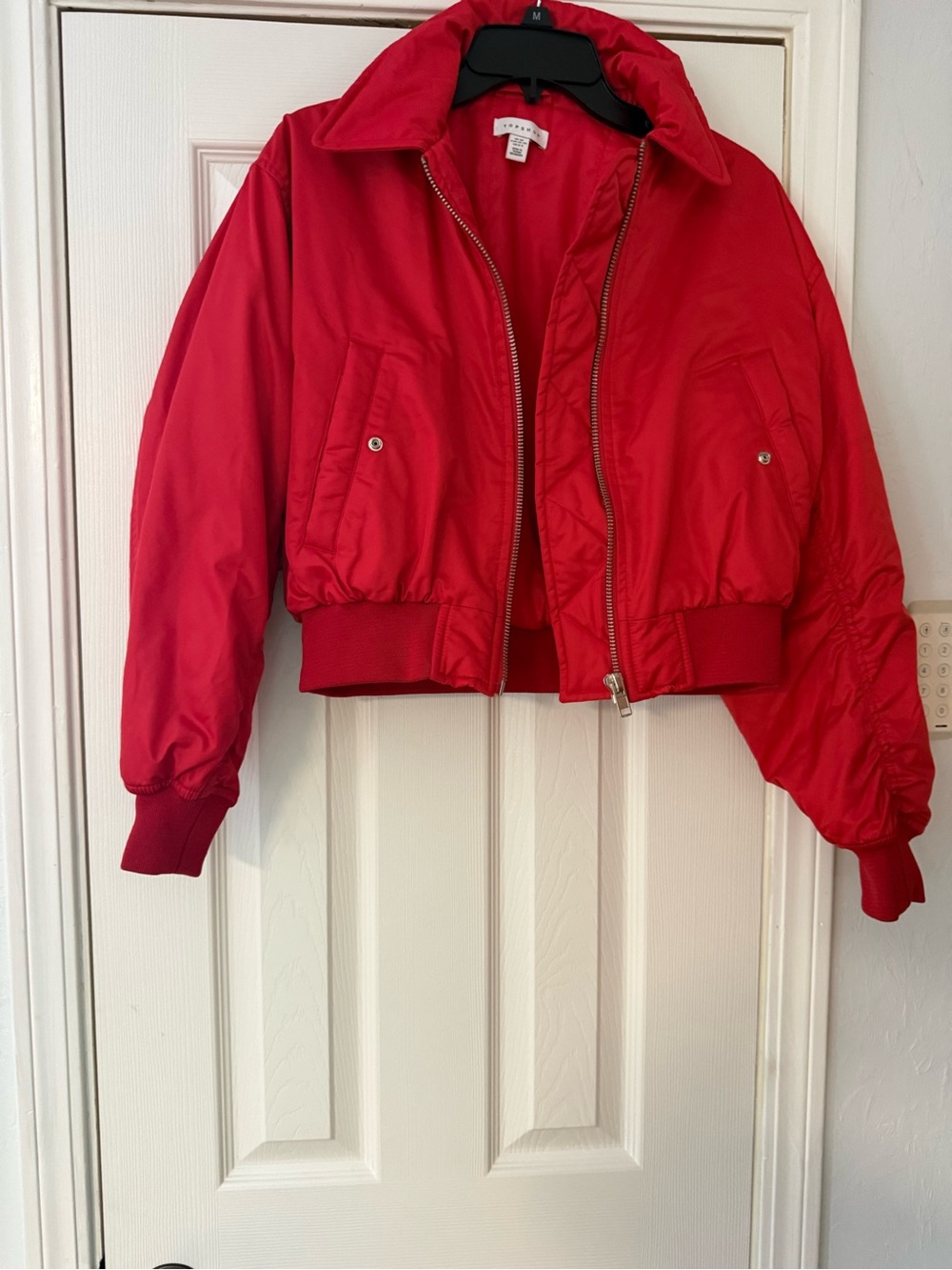 Topshop Bold Red Cropped Bomber Jacket